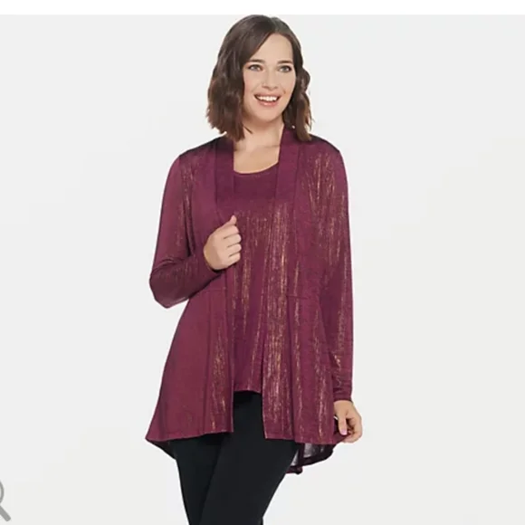 NWT 2 pc Susan Graver Foil Print Cardigan Tank Set - Picture 12 of 16